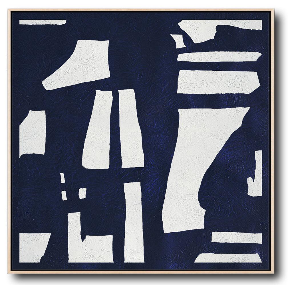 Buy Large Canvas Art Online - Hand Painted Navy Minimalist Painting On Canvas - Limited Edition Art Large